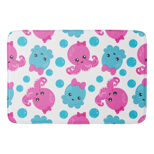 Octopus Pattern, Cute Octopus, Sea Animals Bath Mat (Front)