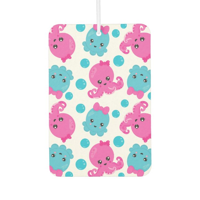 Octopus Pattern, Cute Octopus, Sea Animals Car Air Freshener (Front)