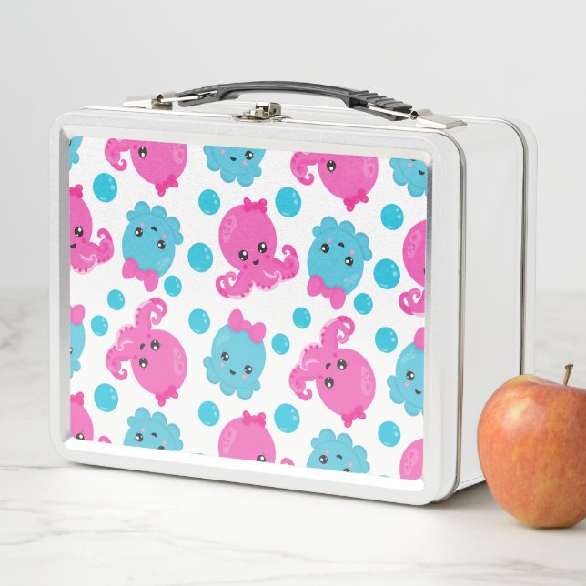 Octopus Pattern, Cute Octopus, Sea Animals Metal Lunch Box (In Situ)