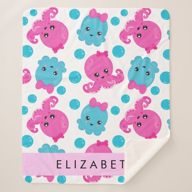 Octopus Pattern, Cute Octopus, Sea, Your Name Sherpa Blanket (Front)