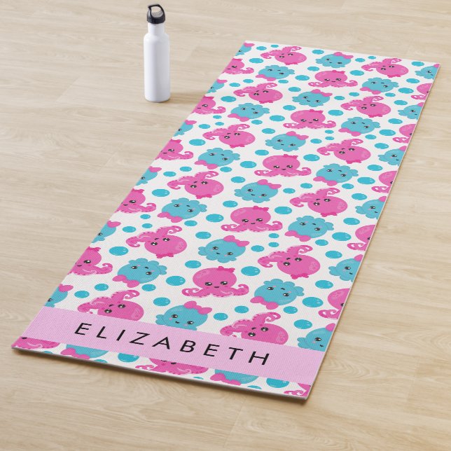 Octopus Pattern, Cute Octopus, Sea, Your Name Yoga Mat (In Situ)