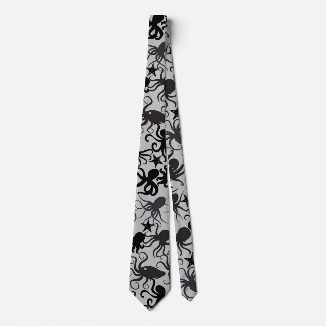Octopus Pattern.w LGrey BG Tie (Front)