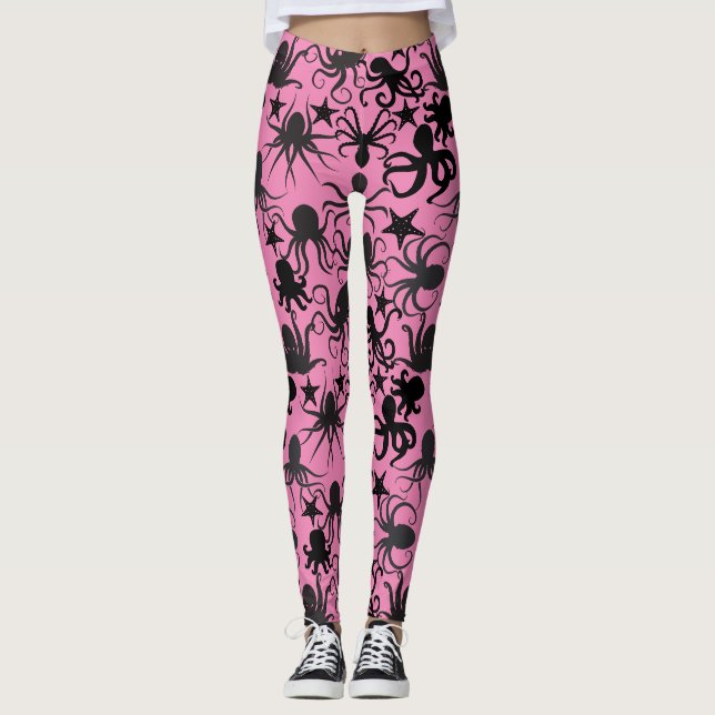 Octopus Pattern.w Pink BG Leggings (Front)