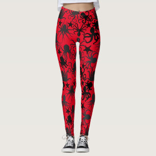 Octopus Pattern.w Red BG Leggings