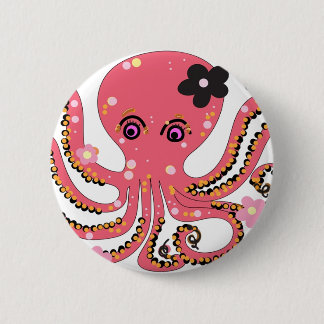 octopus pink flower art 6 cm round badge