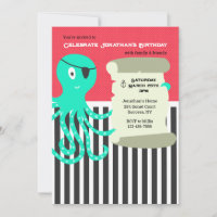 Octopus Pirate Birthday Invitation