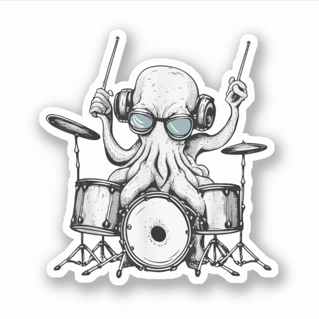 Octopus Playing Drums Drum Player Drummer Band (Front)