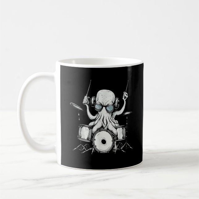 Octopus Playing Drums Drum Player Drummer Band Coffee Mug (Left)