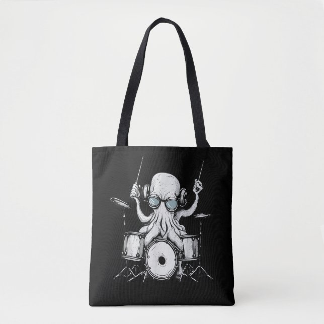 Octopus Playing Drums Drum Player Drummer Band Tote Bag (Front)