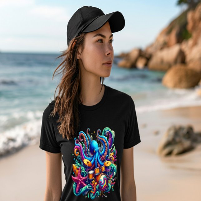 Octopus playing drums Percussive Sea Symphony  T-Shirt (Creator Uploaded)