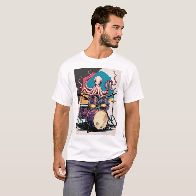 octopus playing drums t shirt (Front Full)
