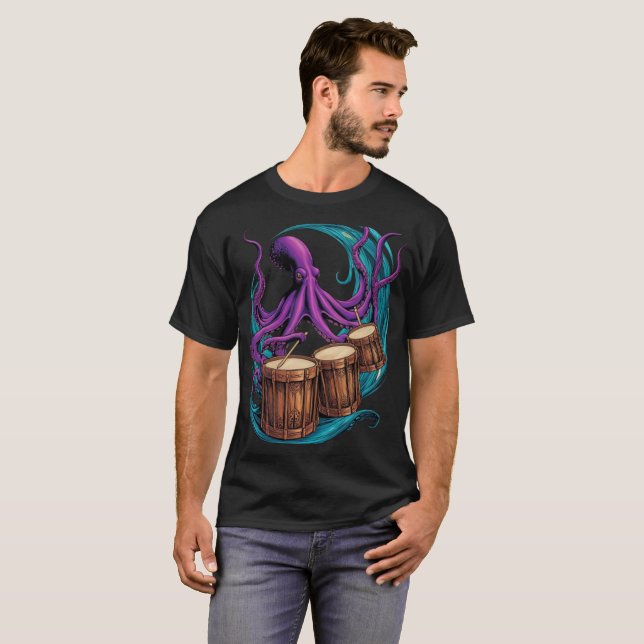 octopus playing drums t shirt (Front Full)