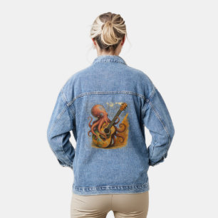 Octopus Playing Guitar Vintage Music Art Denim Jacket