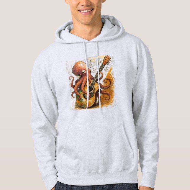 Octopus Playing Guitar Vintage Music Art Hoodie (Front)
