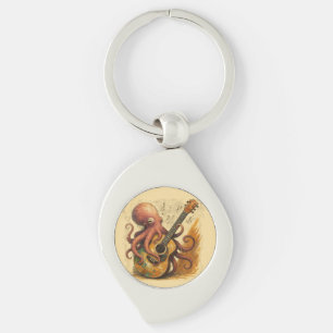 Octopus Playing Guitar Vintage Music Art Key Ring