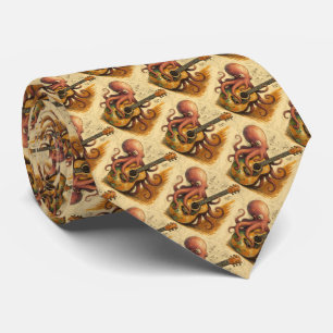 Octopus Playing Guitar Vintage Music Art Tie