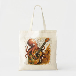 Octopus Playing Guitar Vintage Music Art Tote Bag