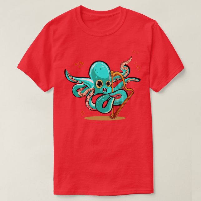 Octopus Playing Harp T-Shirt (Design Front)