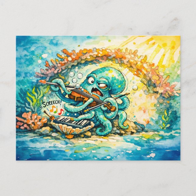 Octopus playing violin and piano   postcard (Front)