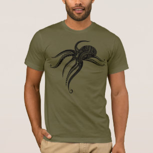 OCTOPUS POLYNESIAN TRIBAL Blk T-Shirt