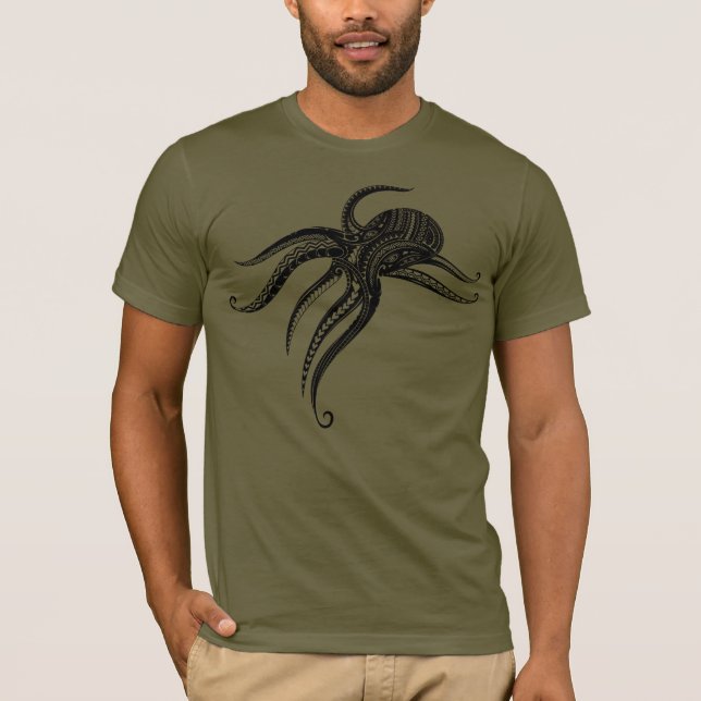 OCTOPUS POLYNESIAN TRIBAL Blk T-Shirt (Front)