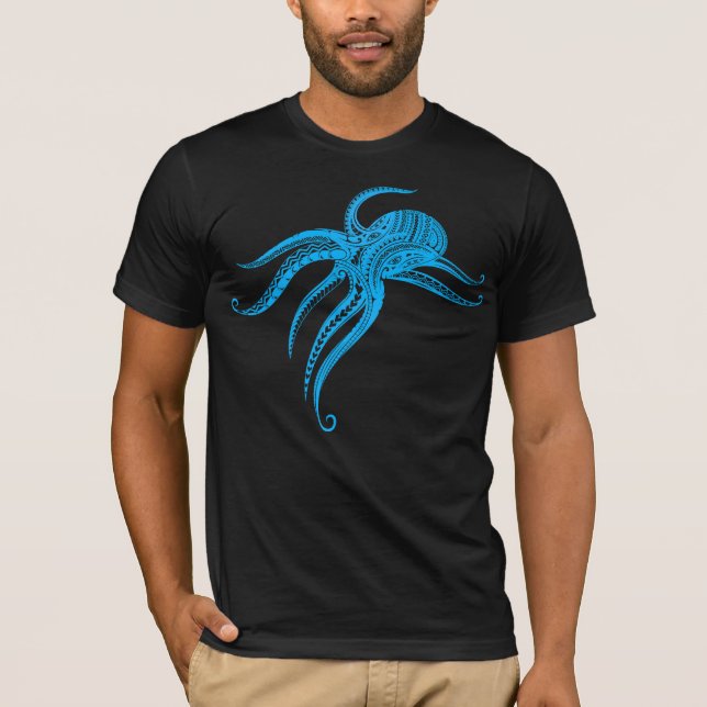 OCTOPUS POLYNESIAN TRIBAL LtBlue T-Shirt (Front)