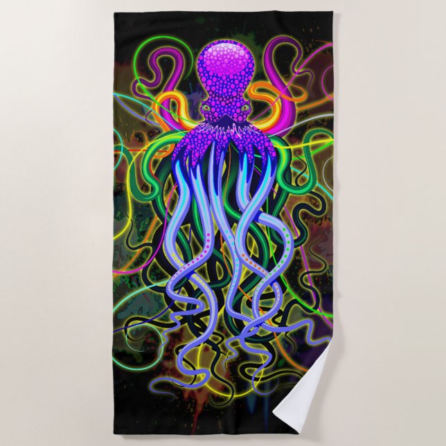 Octopus Psychedelic Luminescence Beach Towel (Front)