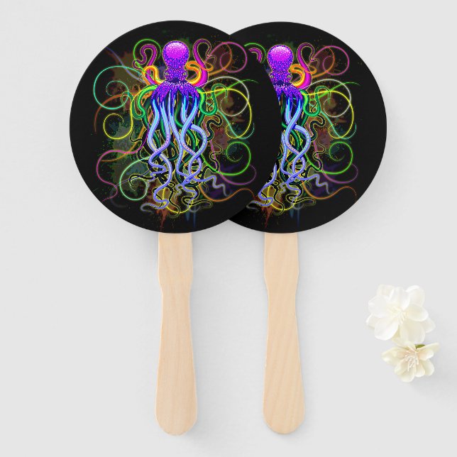 Octopus Psychedelic Luminescence Hand Fan (Front and Back)