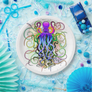 Octopus Psychedelic Luminescence Paper Plate