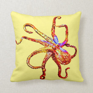 Octopus red yellow cushion