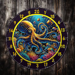 Octopus Reef Adventure Dartboard<br><div class="desc">Dive deep into an oceanic escape with the "Octopus Reef Adventure Dartboard, " perfect for your man cave, fishing lodge, hunting retreat, or dorm room. This stunning dartboard design features a magnificent golden octopus surrounded by vibrant coral, shimmering tropical fish, and intricate underwater details that bring the mysteries of the...</div>