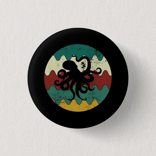Octopus Retro  3 Cm Round Badge (Front)
