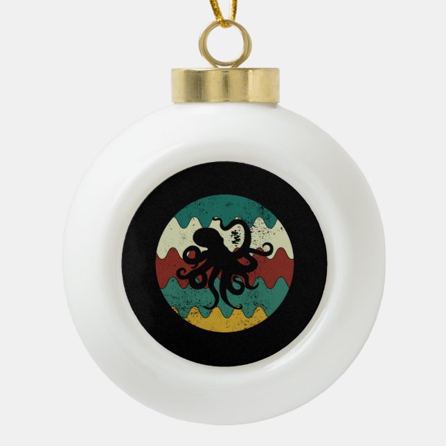 Octopus Retro  Ceramic Ball Christmas Ornament (Front)