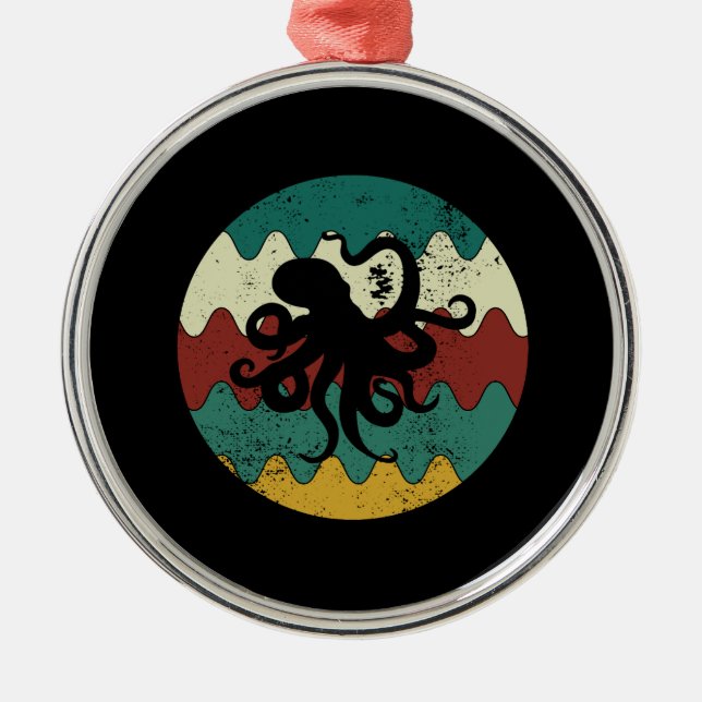Octopus Retro  Metal Tree Decoration (Front)