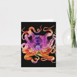 Octopus Retro Tie Dye Colourful Rainbow Watercolor Note Card