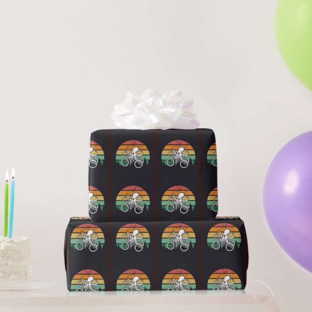 Octopus Riding a Bike Wrapping Paper (Party Gifts)
