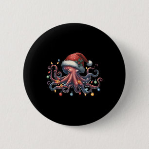 Octopus Santa Christmas Lights Ocean Octopus Anima 6 Cm Round Badge
