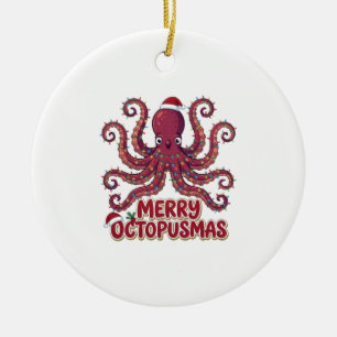 Octopus Santa Hat Christmas Lights Octopusmas Ceramic Tree Decoration