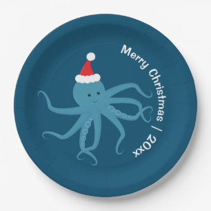Octopus Santa Merry Christmas Paper Plate