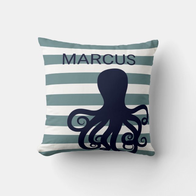 Octopus Sea Animal Nautical Ocean Nursery Decor Cushion (Front)