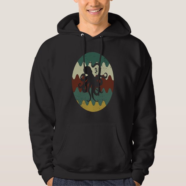 Octopus Sea Animal Retro 60s 70s Style Octopus Lov Hoodie (Front)