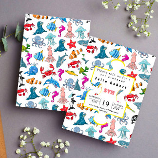octopus Sea Animals watercolor birthday invitation