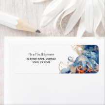 Octopus sea creatures navy blue orange nautical