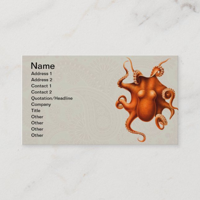 Octopus Sea Monster Creature Cephalapod Vintage Business Card (Front)