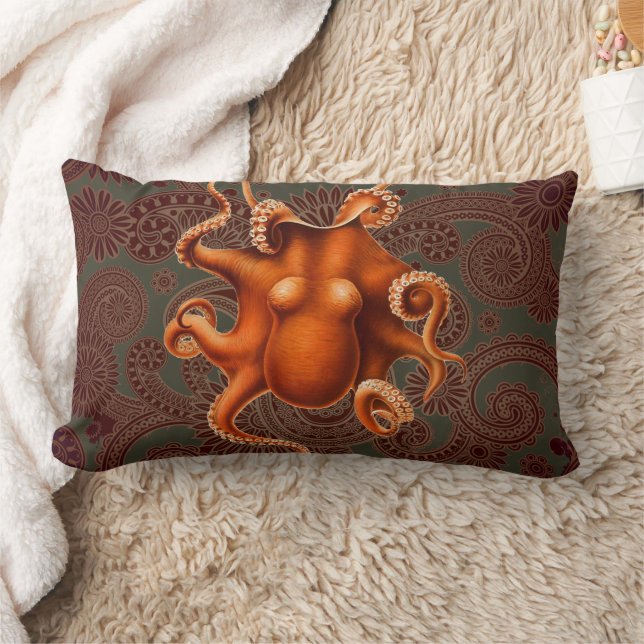Octopus Sea Monster Creature Cephalapod Vintage Lumbar Cushion (Blanket)