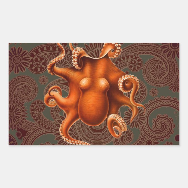 Octopus Sea Monster Creature Cephalapod Vintage Rectangular Sticker (Front)
