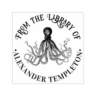 Octopus Sea Round ”From the Library of” Book Name Self-inking Stamp