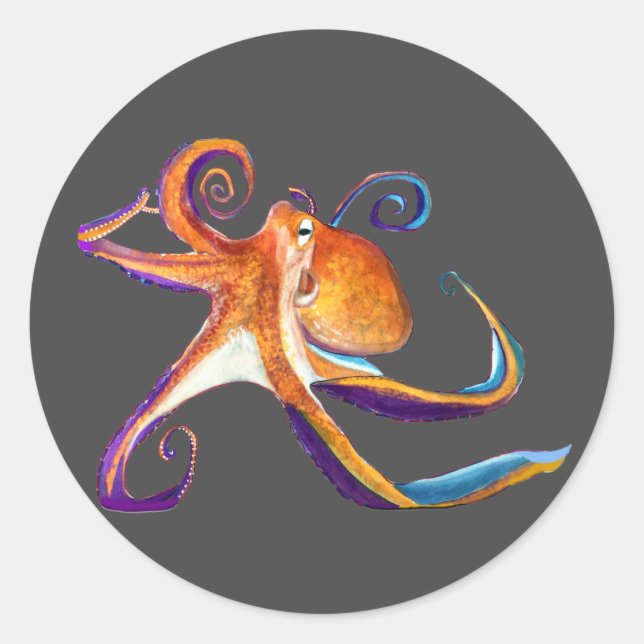 Octopus sealife watercolor art classic round sticker (Front)