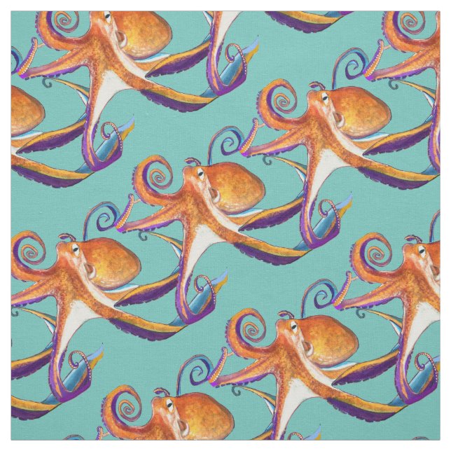 Octopus sealife watercolor art fabric (Swatch)