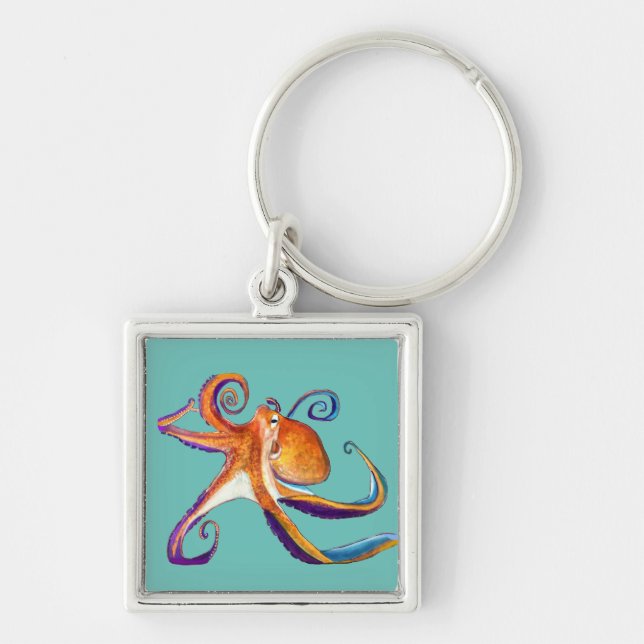 Octopus sealife watercolor art key ring (Front)